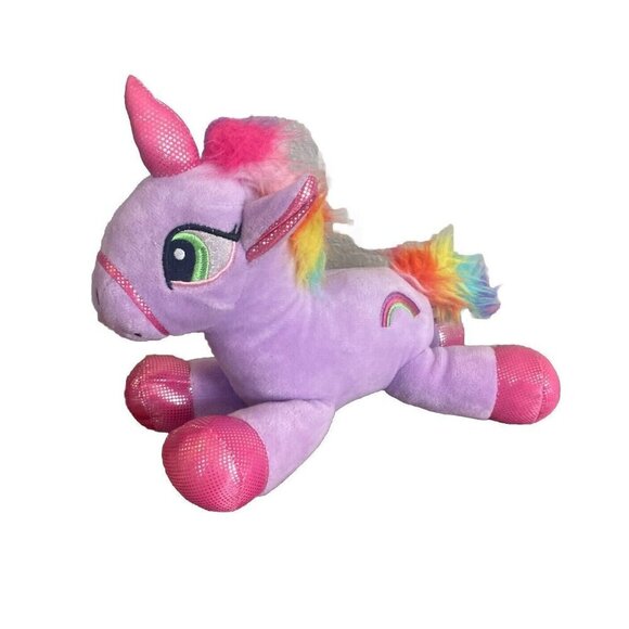 Amos Sweets Unicorn Plush Purple Pink Rainbow 9" Long Stuffed Animal Glittery - Picture 1 of 9